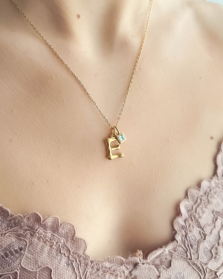 Bamboo Birthstone Initial Necklace