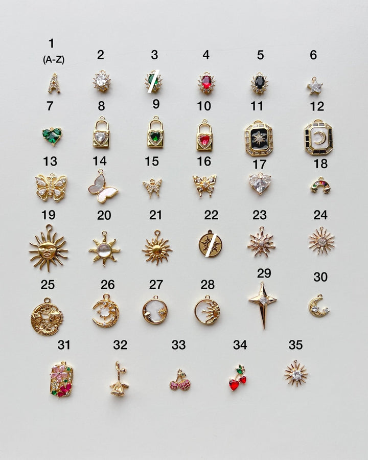 Sélection de charms 1 à 35 pour personnaliser votre collier.